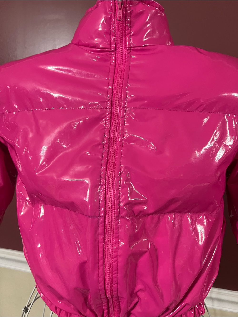 SHEIN Shiny Hot Pink Girls' Puffer Jacket